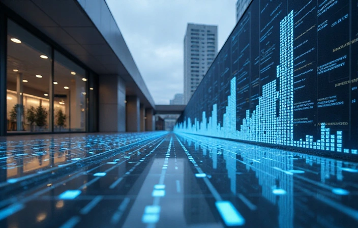 Conceptual image of data flowing into a financial institution, symbolizing growth.