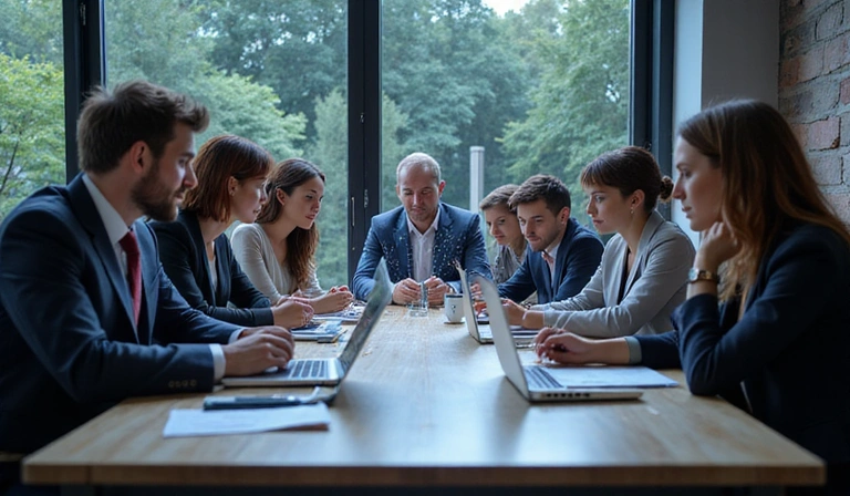 Team collaborating on a project with network connections
