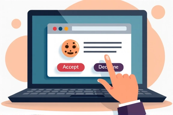 Illustration of a hand clicking a cookie consent button