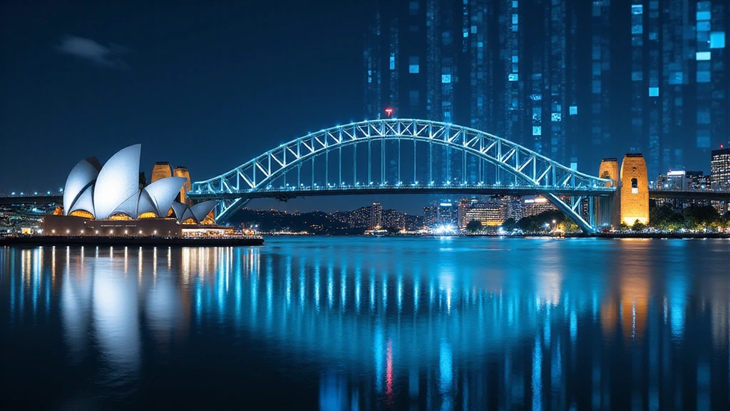 Abstract representation of machine learning algorithms and financial data with Australian landmarks